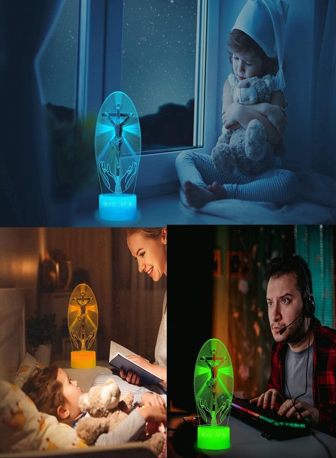 POSSHE Cross 3D Night Light, Jesus Lamp, 16 Colors Changing, Remote Control with Timer, RGB Flashing Mode and Dimmable, Jesus Gift for Christmas Birthday Decor - Image 4