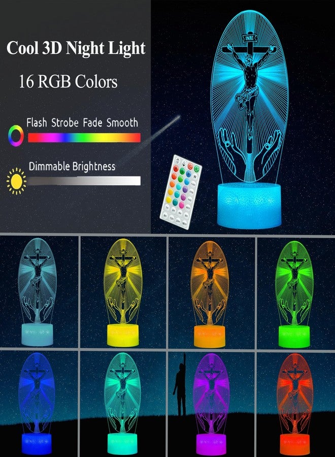 POSSHE Cross 3D Night Light, Jesus Lamp, 16 Colors Changing, Remote Control with Timer, RGB Flashing Mode and Dimmable, Jesus Gift for Christmas Birthday Decor - Image 2