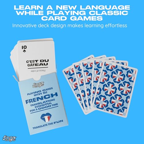 Lingo French Playing Cards in Wayfarer Tin Box | Travel Flashcards | Learn French Vocabulary in A Fun & Easy Way | 52 Essential Translations - Image 3