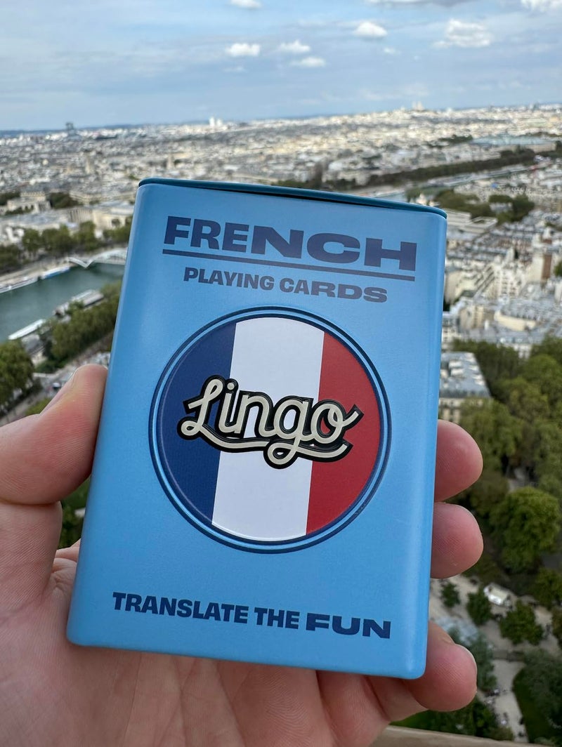 Lingo French Playing Cards in Wayfarer Tin Box | Travel Flashcards | Learn French Vocabulary in A Fun & Easy Way | 52 Essential Translations - Image 2