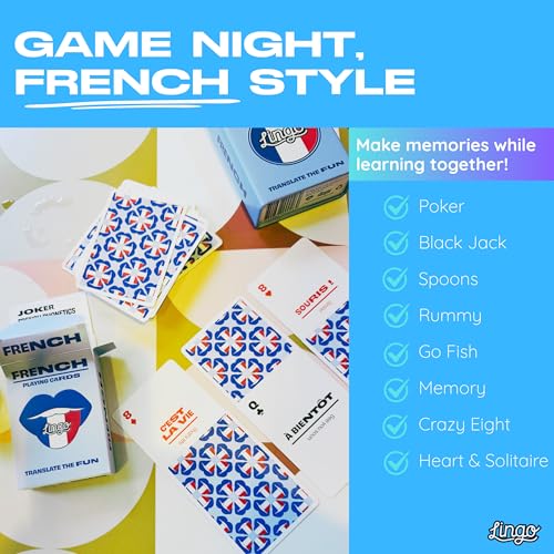 Lingo French Playing Cards in Wayfarer Tin Box | Travel Flashcards | Learn French Vocabulary in A Fun & Easy Way | 52 Essential Translations - Image 4