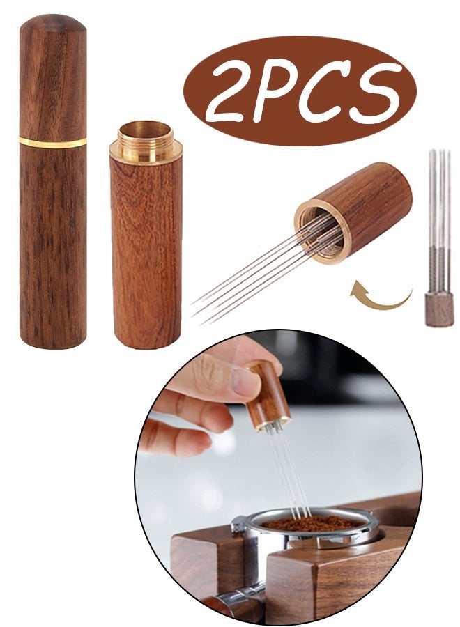 6 Needles 0.4mm Espresso Coffee Stirrer with Natural Wood Handle Stand Professional Barista Distribution Tool Ideal for Home Brewing Eid Gathering Coffee Station Party Prep - Image 1