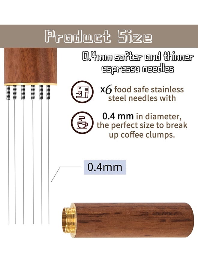 6 Needles 0.4mm Espresso Coffee Stirrer with Natural Wood Handle Stand Professional Barista Distribution Tool Ideal for Home Brewing Eid Gathering Coffee Station Party Prep - Image 4