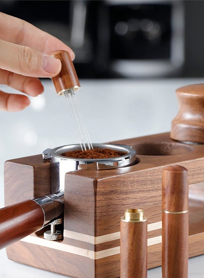 6 Needles 0.4mm Espresso Coffee Stirrer with Natural Wood Handle Stand Professional Barista Distribution Tool Ideal for Home Brewing Eid Gathering Coffee Station Party Prep - Image 2
