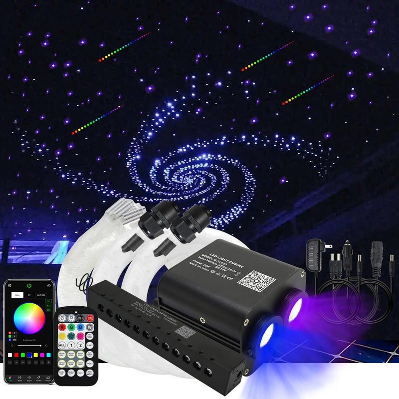 AKEPO 20W RGBW Twinkle APP Dual-Head Colorful Shooting Star Fiber Optic Light Kit - Image 1