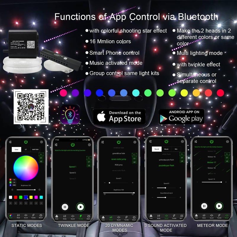 AKEPO 20W RGBW Twinkle APP Dual-Head Colorful Shooting Star Fiber Optic Light Kit - Image 2