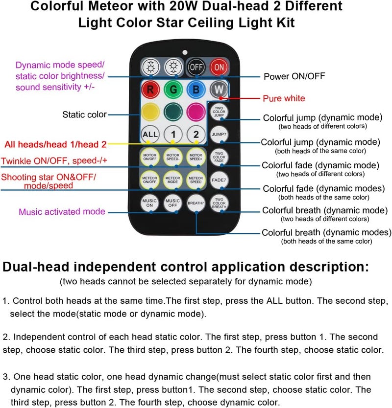AKEPO 20W RGBW Twinkle APP Dual-Head Colorful Shooting Star Fiber Optic Light Kit - Image 3