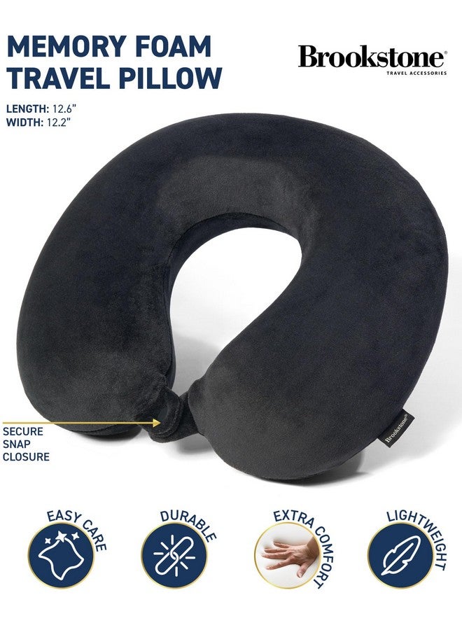 Brookstone Travel Neck Pillow - Classic Memory Foam Head and Neck Pillow for Vacations, Airplanes, Trains, Buses, and Cars, Size One Size, Black - Image 2