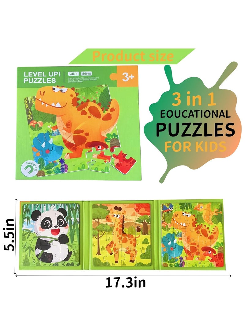 Generic - Magnetic 3-in-1 Graduated Difficulty Puzzle Book, Educational Logic Development Jigsaw Toy, Durable Paper Material, for Ages 3+, Ideal  for Boys & Girls - Animals World - Image 1
