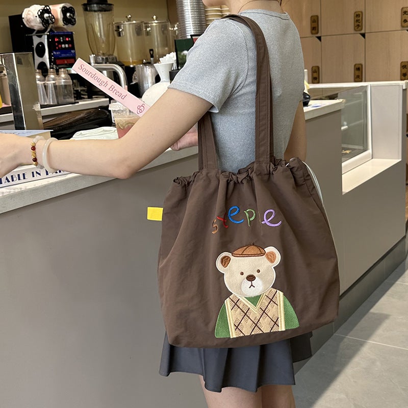 Cute Embroidered All-Match Artistic Shoulder Bag Tote Bag Women'S Lazy Style Large Capacity Commuting Shoulder Bag - Image 3