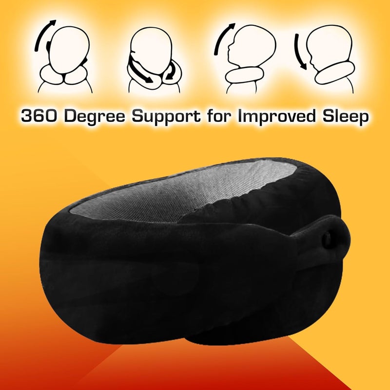 Billebon Ultrasoft Memory Foam Neck Pillow for Travel Lightweight Comfortable Breathable Cover Airplane Travel Pillow Combo with Premium Eye Mask and Carry Bag Black - Image 4