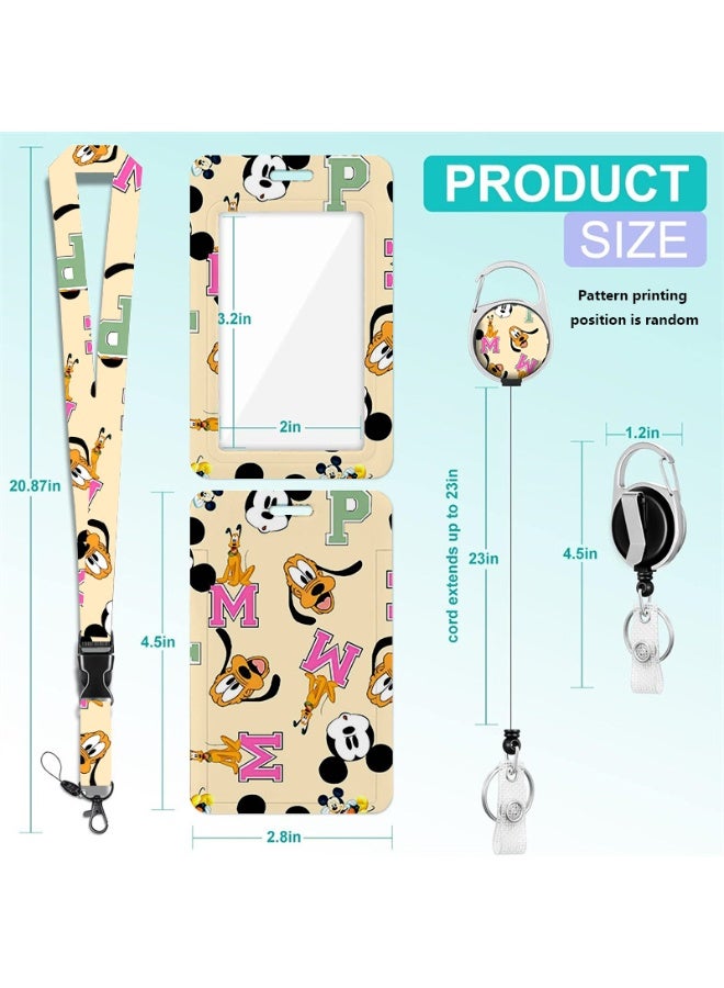 ديزني حامل بطاقة هوية بلاستيكي 3 في 1 بتصميم ديزني ميكي وبلوتو على خلفية صفراء، مع حبل تعليق وبكرة قابلة للسحب وسلسلة مفاتيح وموسع - مناسب للعمل والطلاب والحافلات والأطباء والممرضين - Image 2