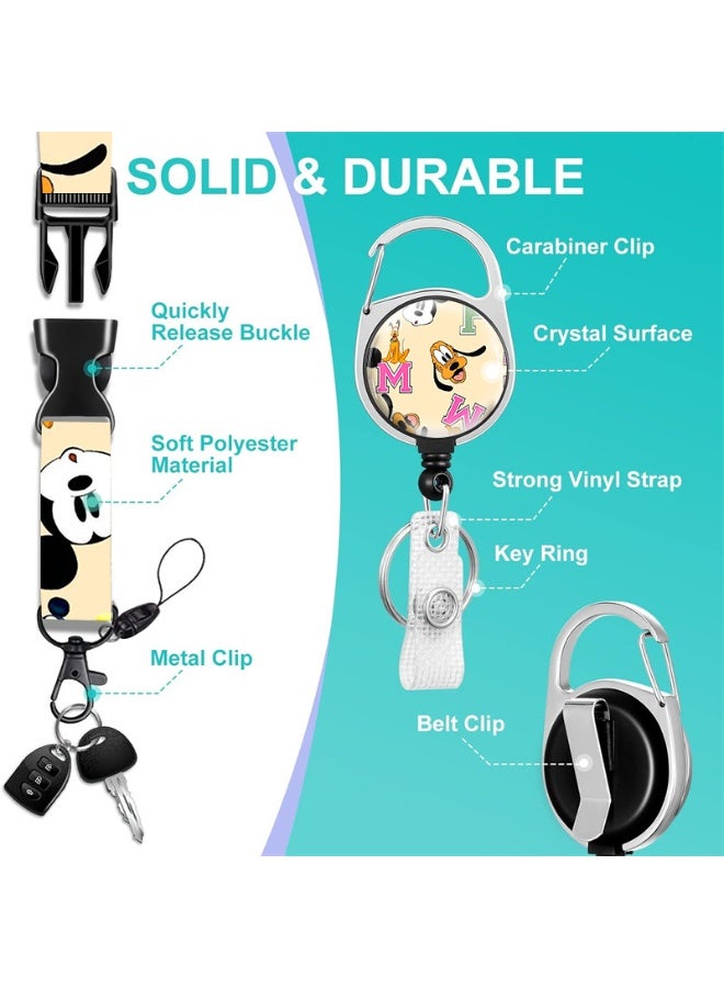 ديزني حامل بطاقة هوية بلاستيكي 3 في 1 بتصميم ديزني ميكي وبلوتو على خلفية صفراء، مع حبل تعليق وبكرة قابلة للسحب وسلسلة مفاتيح وموسع - مناسب للعمل والطلاب والحافلات والأطباء والممرضين - Image 3