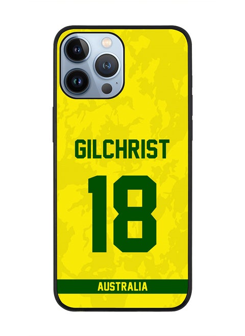 Rugged Black Edge Case iPhone 13 Pro Max, Slim fit Soft Case Flexible Rubber Edges Thin Cover - Player Name - Adam Gilchrist, Jersey Number- 18