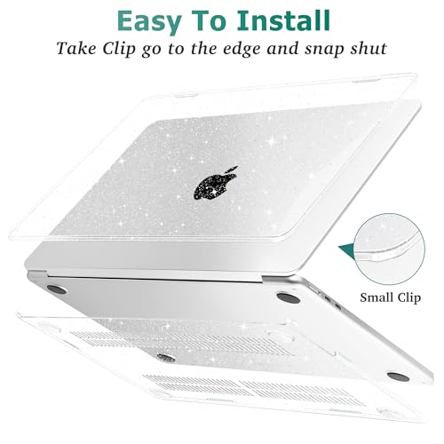 May Chen Case for MacBook Air 13/13.6-inch (M5/M4/M3/M2, 2022-2026 Models A3449 A3240 A3113 A2681), Lightweight | Closes Seamlessly | Ideal for Work Hard Shell Case, Clear Glitter - Image 5