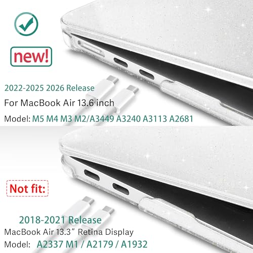 May Chen Case for MacBook Air 13/13.6-inch (M5/M4/M3/M2, 2022-2026 Models A3449 A3240 A3113 A2681), Lightweight | Closes Seamlessly | Ideal for Work Hard Shell Case, Clear Glitter - Image 3