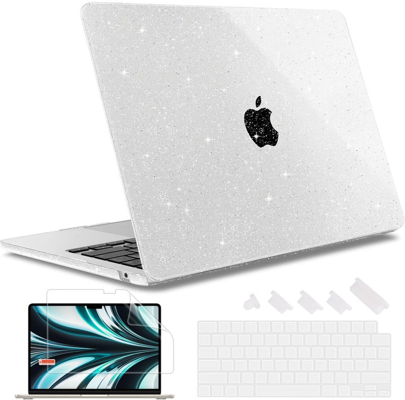 May Chen Case for MacBook Air 13/13.6-inch (M5/M4/M3/M2, 2022-2026 Models A3449 A3240 A3113 A2681), Lightweight | Closes Seamlessly | Ideal for Work Hard Shell Case, Clear Glitter - Image 1