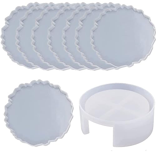 SNOOGG Pack of 4 Inch/ 8 Piece of Round and 1Piece of Stand Mould Epoxy Resin Casting Moulds for Making and DY Coaster, Cups Mats, Photo Display, Frame, Home Decoration and More. - Image 1