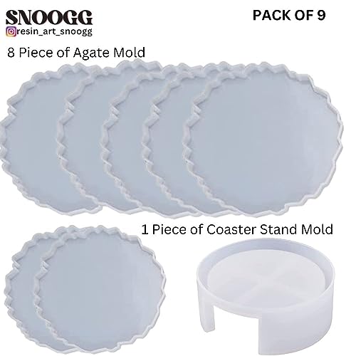 SNOOGG Pack of 4 Inch/ 8 Piece of Round and 1Piece of Stand Mould Epoxy Resin Casting Moulds for Making and DY Coaster, Cups Mats, Photo Display, Frame, Home Decoration and More. - Image 2
