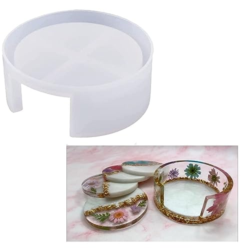 SNOOGG Pack of 4 Inch/ 8 Piece of Round and 1Piece of Stand Mould Epoxy Resin Casting Moulds for Making and DY Coaster, Cups Mats, Photo Display, Frame, Home Decoration and More. - Image 4
