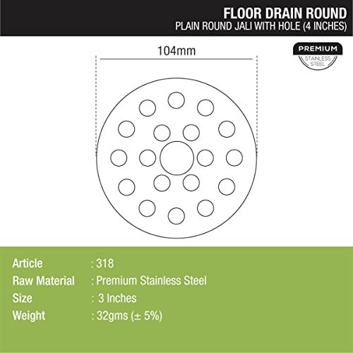 LIPKA Pack of 4 Plain Jali Round Floor Drain|Premium Stainless Steel| 4 Inches |with Hole| - Image 2