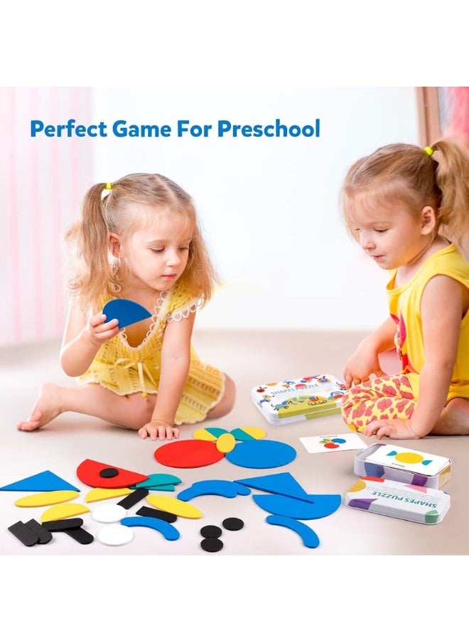 Coogam Coogam Wooden Pattern Blocks - Tangram Shape Puzzle Set Color Sorting Stacking Game Wood Animal Jigsaw Preschool Montessori Brain Teaser STEM Gift for 3 4 5 Years Old Toddler Kids (60 Pattern Cards)  - Image 2