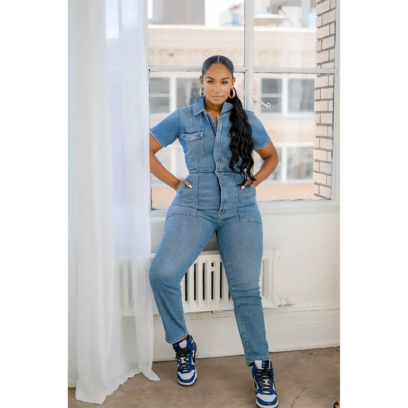 2023 New -Selling Casual Fashion Denim Women'S Slim Jumpsuit Plus Size - Image 4