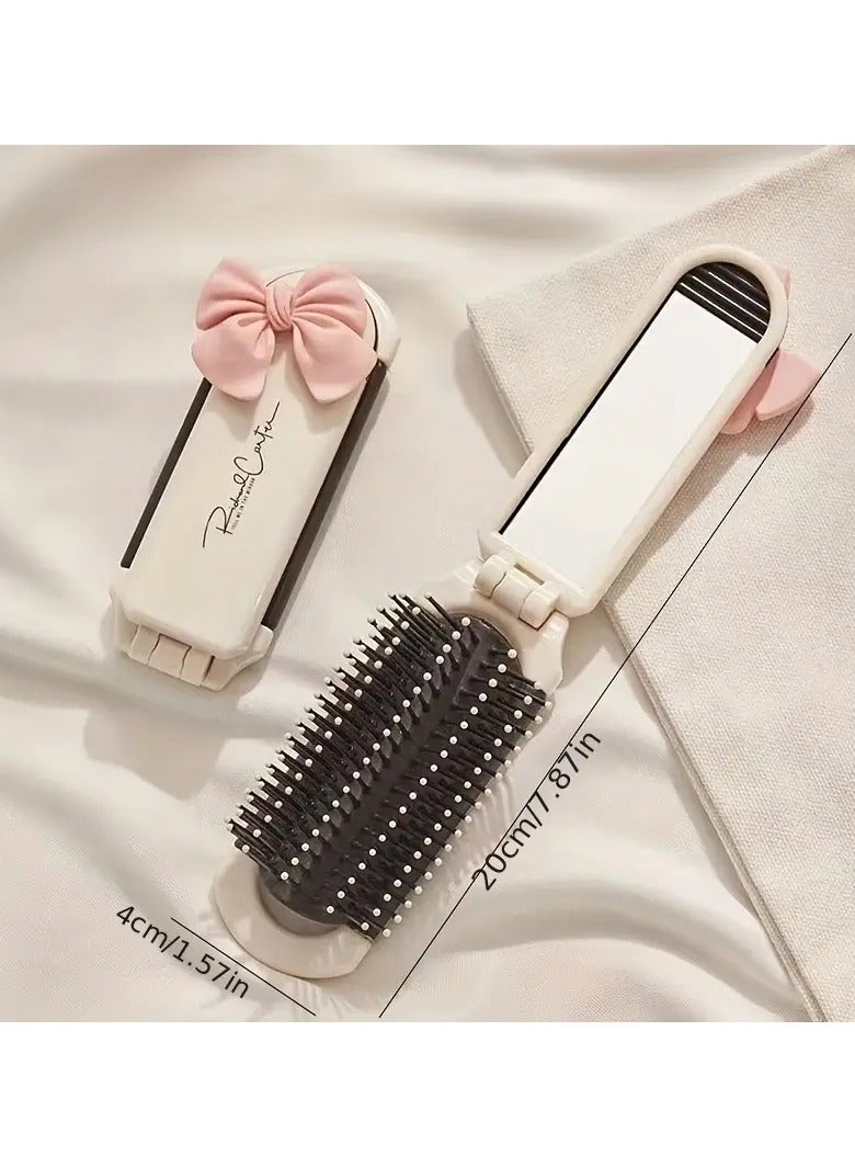 Goolsky 1pc Folding Hair Comb, Airbag Hair Brush with Mirror, Scalp Massage Brush, Lovely Bowknot Decoration Comb,Gift for Eid, Ramadan - Image 2