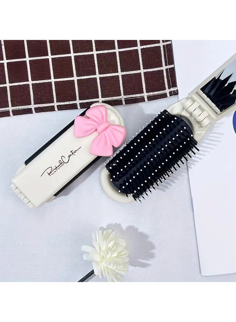 Goolsky 1pc Folding Hair Comb, Airbag Hair Brush with Mirror, Scalp Massage Brush, Lovely Bowknot Decoration Comb,Gift for Eid, Ramadan - Image 5