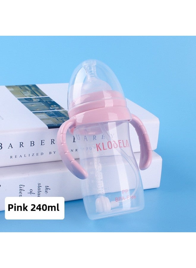Bao Straw Bottle Baby Bottle Baby Wide Caliber 1-3 Years Old Special Direct Drink Cup Anti-fall Children's Water Cup Wholesale-Color:240ml With Cross Hole-Capacity:Pink Single Bottle (no Gifts)  - Image 1