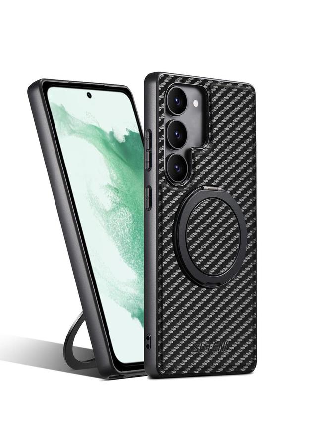 Suteni Case For Samsung Galaxy S22+ 5G G3 Carbon Fiber Leather 360 Rotation Holder MagSafe Phone Case - Image 1