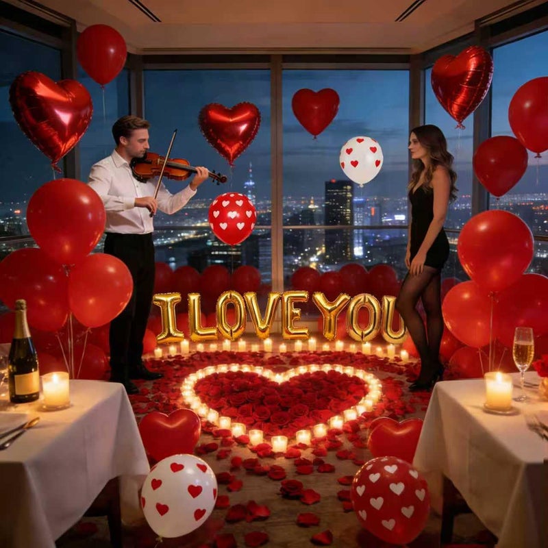DECGOL 1060PCS Valentine's Day Balloons Kit with 1000 Pcs Silk Rose Petals I Love You Balloons 50Pcs Heart Hanging and Heart Print Balloon Set for Valentine's Day, Wedding Party Decorations Supplies - Image 4