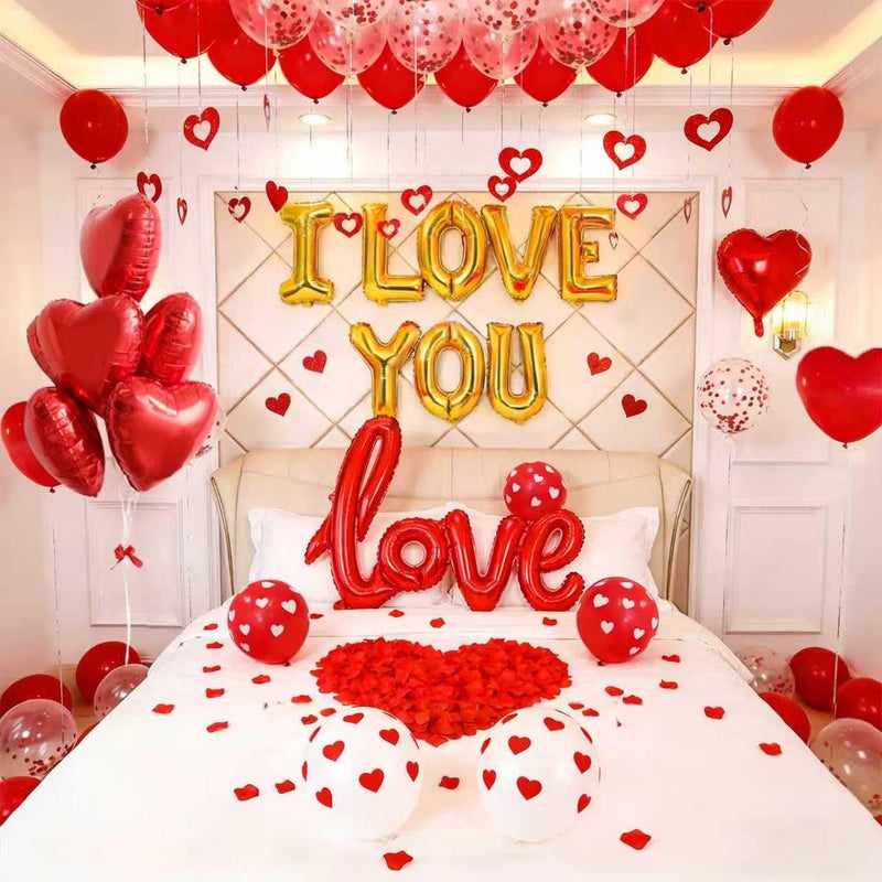 DECGOL 1060PCS Valentine's Day Balloons Kit with 1000 Pcs Silk Rose Petals I Love You Balloons 50Pcs Heart Hanging and Heart Print Balloon Set for Valentine's Day, Wedding Party Decorations Supplies - Image 2