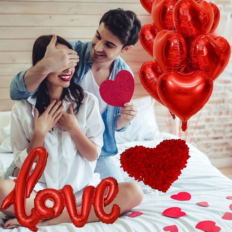 DECGOL 1060PCS Valentine's Day Balloons Kit with 1000 Pcs Silk Rose Petals I Love You Balloons 50Pcs Heart Hanging and Heart Print Balloon Set for Valentine's Day, Wedding Party Decorations Supplies - Image 5