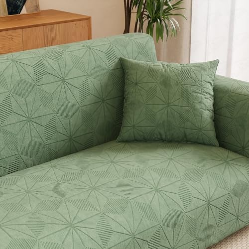 Lukzer 4 Seater Pastel Green Starlight Sofa Cover | 240 GSM Universal Stretch Fit Jacquard Fabric Couch Protector | Fully Covered Anti Slip & Washable Sofa Cover | (230-300cm/SC-143-04) - Image 1