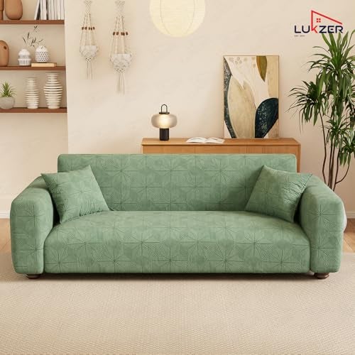Lukzer 4 Seater Pastel Green Starlight Sofa Cover | 240 GSM Universal Stretch Fit Jacquard Fabric Couch Protector | Fully Covered Anti Slip & Washable Sofa Cover | (230-300cm/SC-143-04) - Image 3