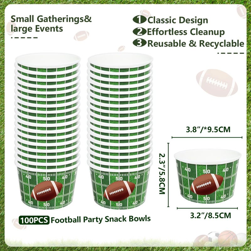 INSPIREYEE 100 PCS Football Party Snack Bowls 9 oz Green Football Party Decoration Snack Bowls Disposable Paper Ice Cream Cups Serving Paper Bucket for Sports Event Family Dinners & Birthday Party - Image 2