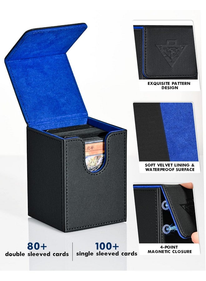 ZLCA صندوق تخزين ZLCA لألعاب MTG وYugioh TCG، صندوق تخزين مع فواصل يحمل أكثر من 100 بطاقة محمية، علبة بطاقات مميزة متوافقة مع بطاقات CCG (أسود وأزرق، لغز) - Image 3