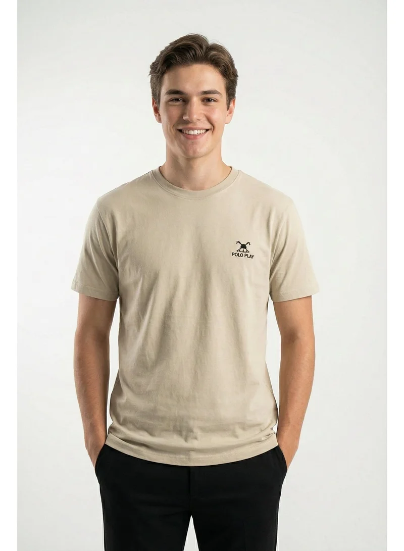 لعب البولو تيشيرت رجالي مطبوع بيج
