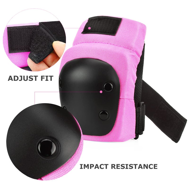 Banzk Adult/Child Knee Pads Elbow Pads Wrist Guards 3 In 1 Protective Gear Set For Skateboarding Inline Roller Biking Roller Skating Cycling Outdoor Sports Pink L - Image 3