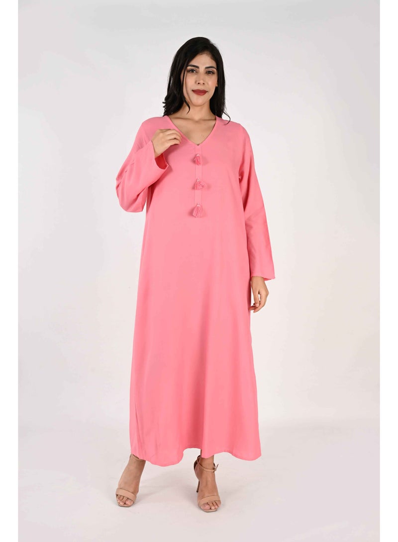 لـيـنـيـل جلابية نسائية من لينيل - قاعدة وردية اللون مع فتحة رقبة على شكل حرف V وتفاصيل شرابة - Image 2