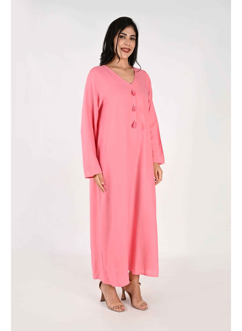 لـيـنـيـل جلابية نسائية من لينيل - قاعدة وردية اللون مع فتحة رقبة على شكل حرف V وتفاصيل شرابة - Image 3