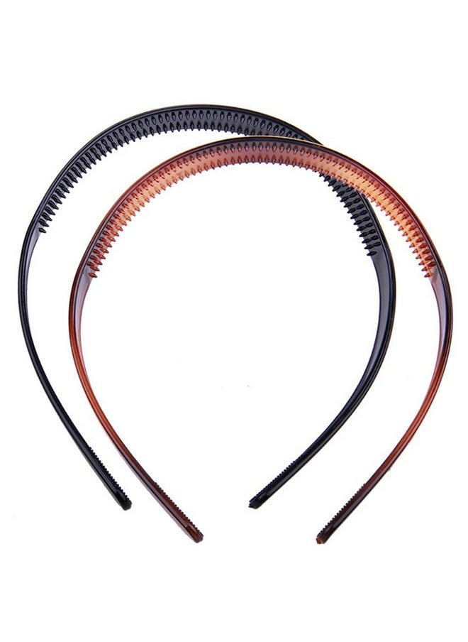 lasenersm 2 Pieces Plastic Headband With Teeth Simple Fashion Hair Hoop Hairband Headwear Plastic Hair Acessories Hair Bands For Women Girls, 1.8Cm Width, Black, Brown  - Image 5