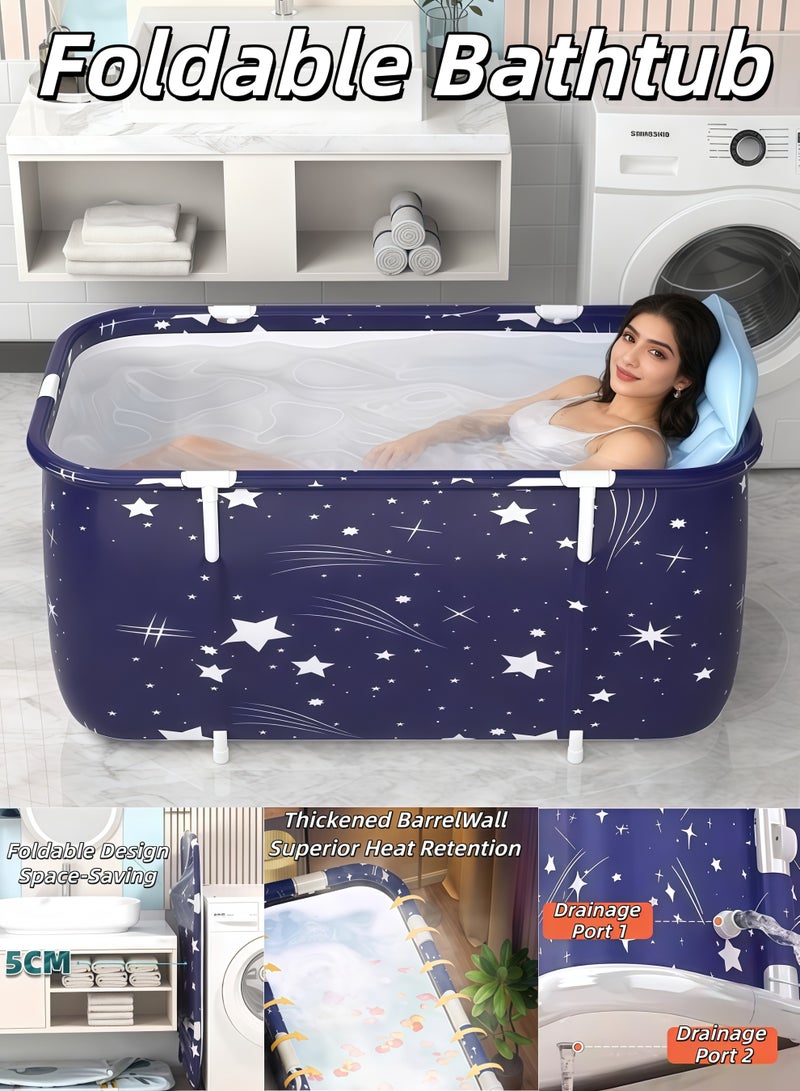 XiuWoo Portable Foldable Bathtub,Foldable Soaking Bathtub for Adults, Freestanding Bathtubs, Hot Bath Tub, Ice Bath, Family Bathroom SPA Tub,Extra Large Foldable Bathtub Freestanding Soaking Bathing Tub,for Adult Bathroom Folding SPA Tub, Shower Stall, Separate Family Bathroom SPA Tub for Hot Ice Bath (Blue) - Image 1