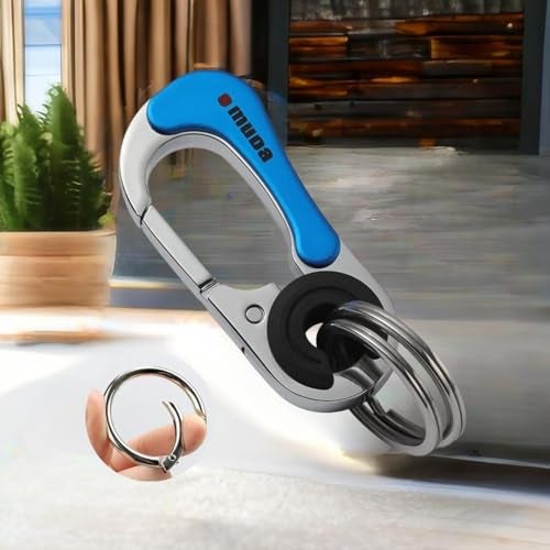 omuda Stylish Hook Locking Silver Metal Carabiner Double Ring Hook Metal Key Chain for Men & Women (Multicolour Blue) - Image 3
