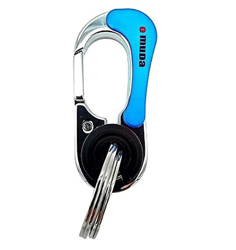 omuda Stylish Hook Locking Silver Metal Carabiner Double Ring Hook Metal Key Chain for Men & Women (Multicolour Blue) - Image 1