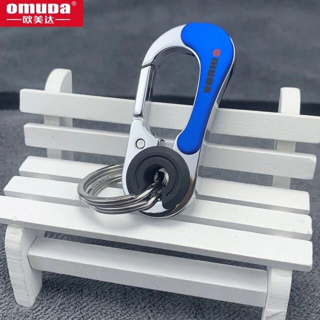 omuda Stylish Hook Locking Silver Metal Carabiner Double Ring Hook Metal Key Chain for Men & Women (Multicolour Blue) - Image 4