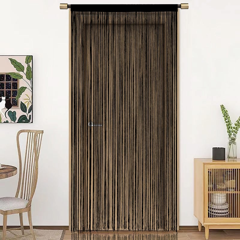 HSYLYM String Door Curtain Dense Spaghetti Fringe Closet Curtains Privacy for Doorways Windows Bedroom Closet Door Room Divider Background 110 inches Long 100x280cm/39x110in Black 1 Curtain Panel - Image 2