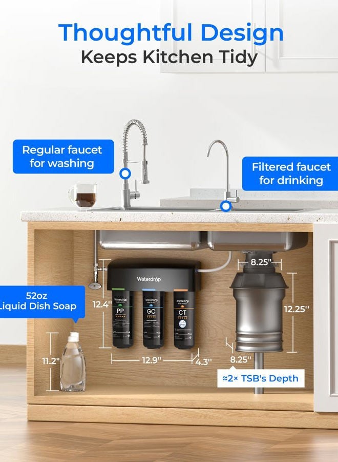 Waterdrop TSB 3-Stage High Capacity Under Sink Water Filter, with Dedicated Faucet, NSF/ANSI 42 Certified Element, USA Tech - Image 5