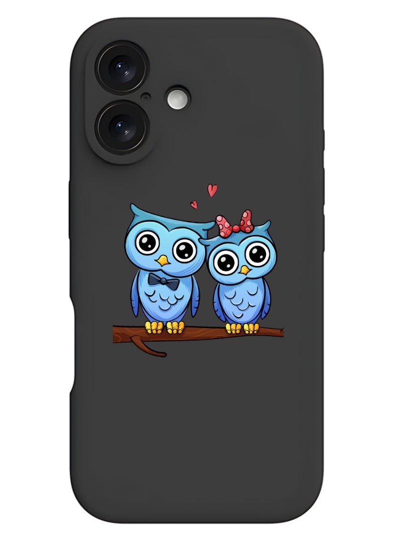 Theodor iPhone 16 Black Protective Slim Fit Case Liquid Silicone Cover with Full Body Protection Anti-Scratch Shockproof Case For iPhone - love birds - Image 1